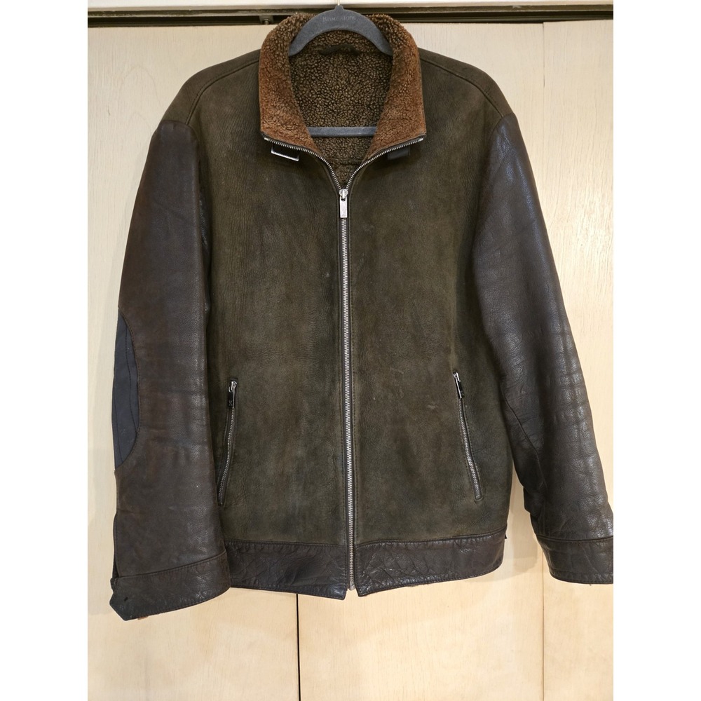 Zegna Sport Suede Leather Jacket Mens Medium Brown Lined Zip Buckle Collar